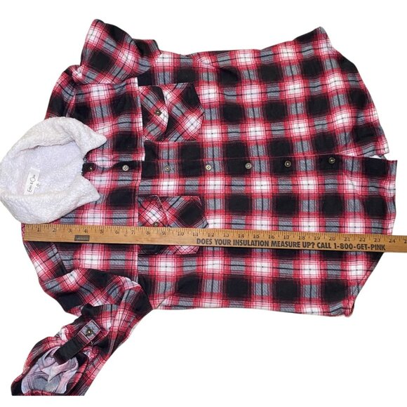 Eden & Olivia Womens Red Black Plaid Sherpa-Lined Button-Up Shirt Jacket Medium - Picture 5 of 7